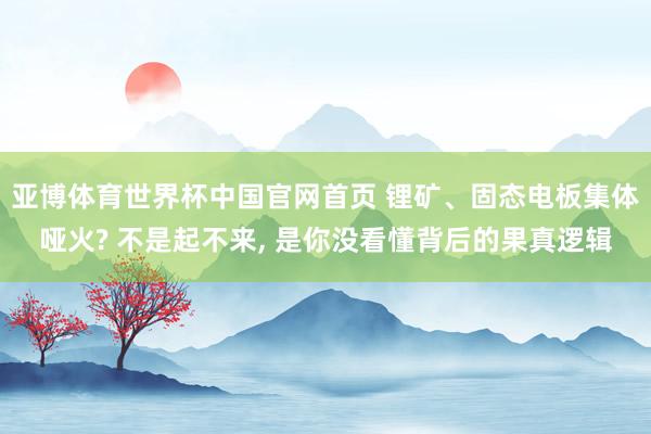 亚博体育世界杯中国官网首页 锂矿、固态电板集体哑火? 不是起不来， 是你没看懂背后的果真逻辑