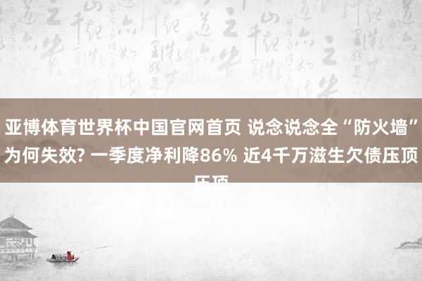 亚博体育世界杯中国官网首页 说念说念全“防火墙”为何失效? 一季度净利降86% 近4千万滋生欠债压顶